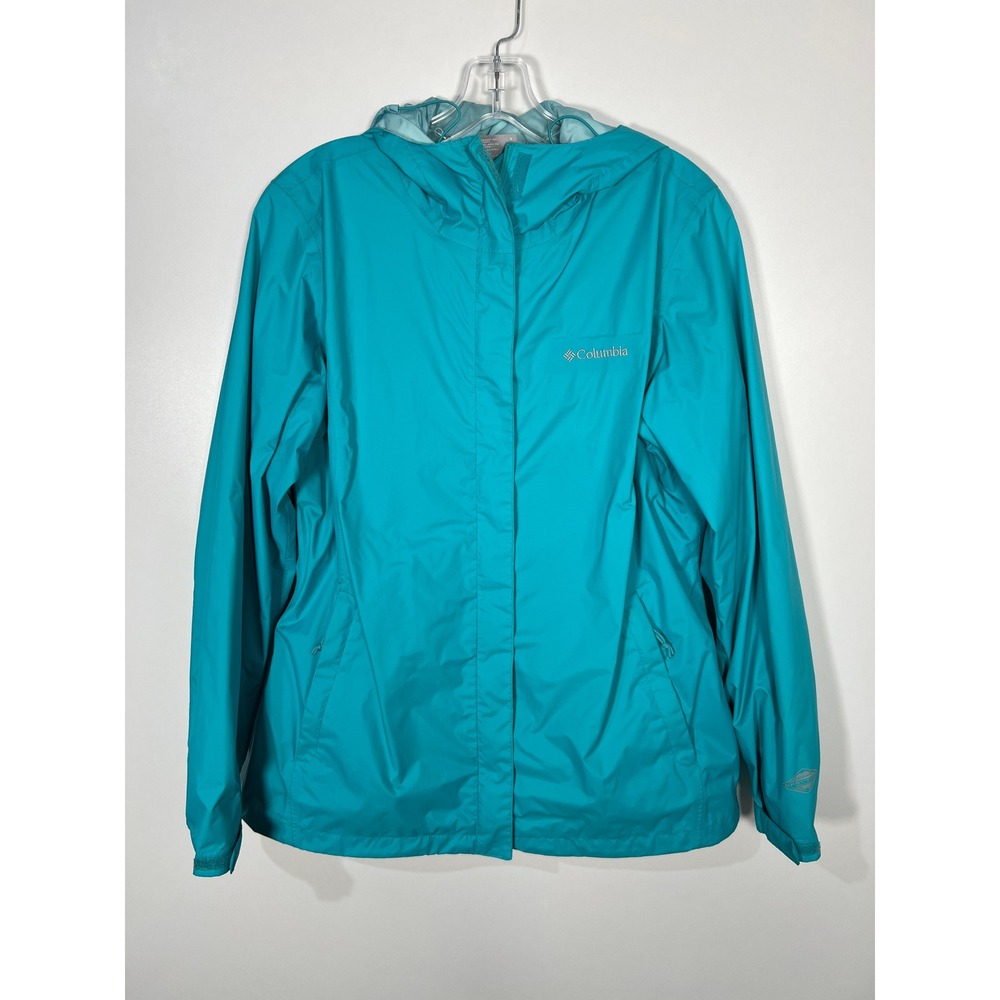 Columbia Arcadia II Rain Jacket Teal Blue Waterproof Mesh Lined Hooded Large